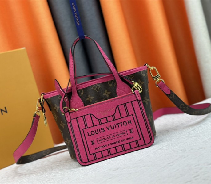 Louis Vuitton Neverfull Bandouliere Inside Out BB Tote In Monogram Canvas And Rose Pondichery Leather - Louis Vuitton