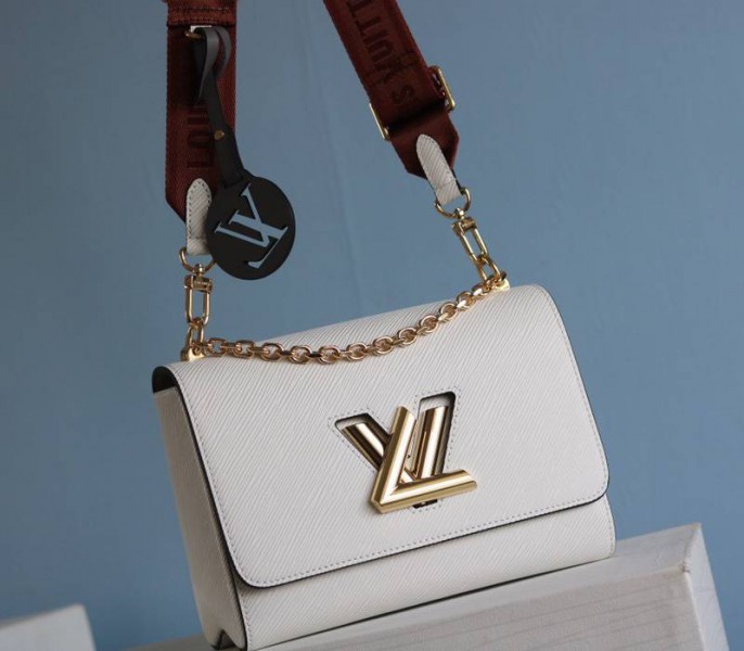 Louis Vuitton Epi Leather Twist MM Bag In Optic White With Jacquard Strap - Louis Vuitton