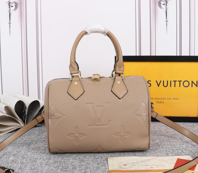 Louis Vuitton Monogram Empreinte Leather Speedy Bandouliere 25 Handbag In Tourterelle Gray - Louis Vuitton