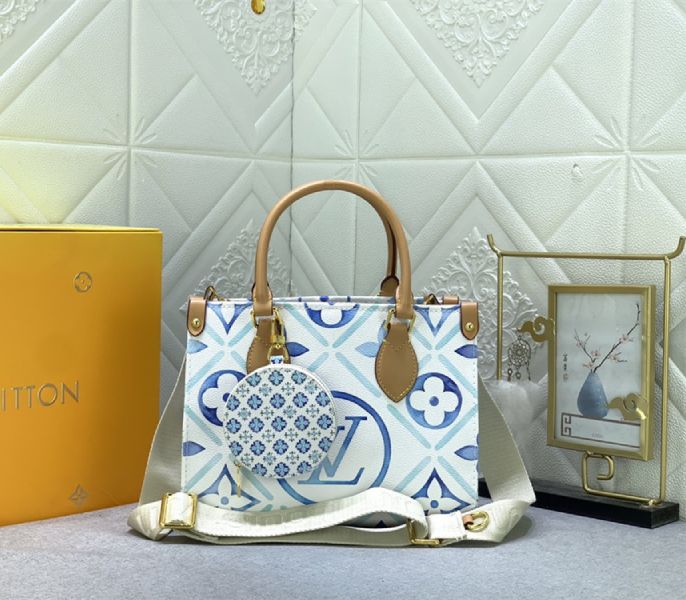 Louis Vuitton LV By The Pool Monogram Tiles Canvas Onthego PM Tote In Lagoon Blue - Louis Vuitton