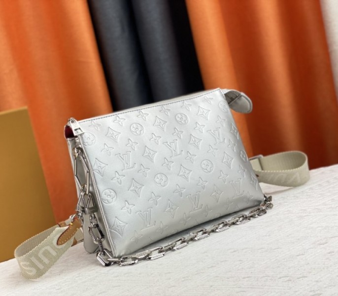 Louis Vuitton Coussin PM Bag In Silver With Jacquard Strap - Louis Vuitton