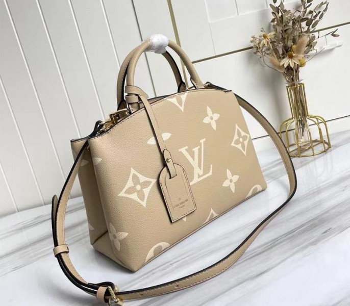 Louis Vuitton Bicolor Monogram Empreinte Leather Petit Palais Handbag In Tourterelle Gray And Cream - Louis Vuitton
