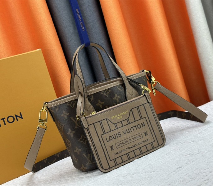 Louis Vuitton Neverfull Bandouliere Inside Out BB Tote In Monogram Canvas And Khaki Green Leather - Louis Vuitton