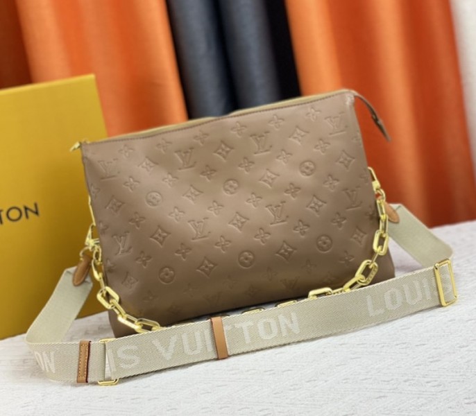 Louis Vuitton Coussin MM Bag In Taupe With Jacquard Strap - Louis Vuitton