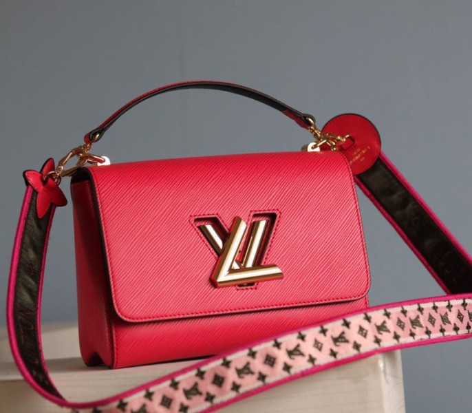 Louis Vuitton Epi Leather Twist MM Handbag In Red With Embroidered Strap - Louis Vuitton