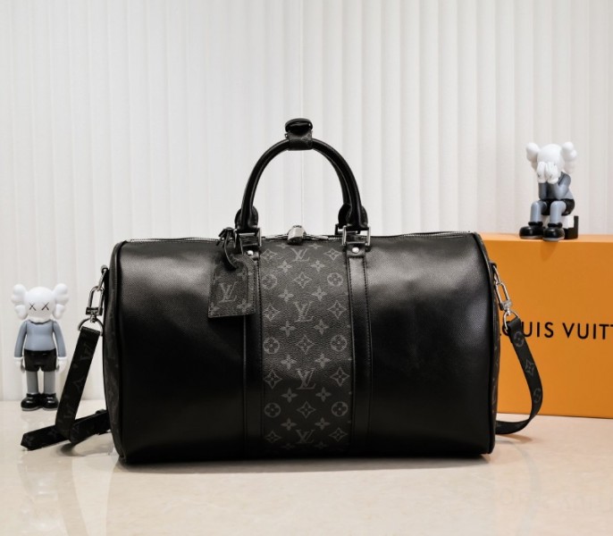 Louis Vuitton Taiga Leather Keepall Bandouliere 50 Travel Bag In Black - Louis Vuitton