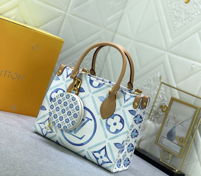 Louis Vuitton LV By The Pool Monogram Tiles Canvas Onthego PM Tote In Lagoon Blue - Louis Vuitton