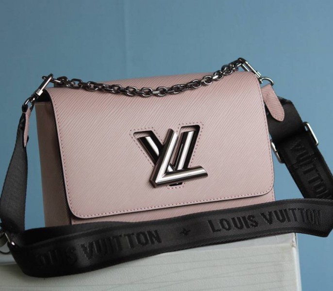 Louis Vuitton Epi Leather Twist MM Bag In Rose Ballerine Pink With Jacquard Strap - Louis Vuitton