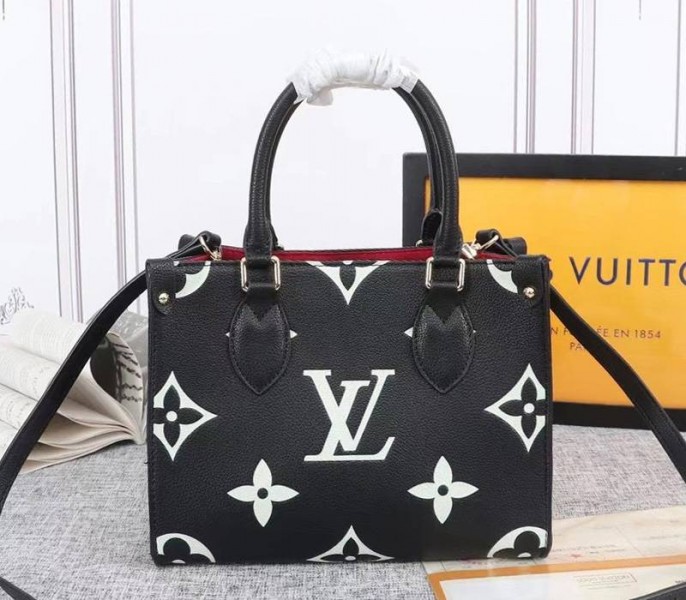 Louis Vuitton Bicolor Monogram Empreinte Leather Onthego PM Bag In Black And Beige - Louis Vuitton
