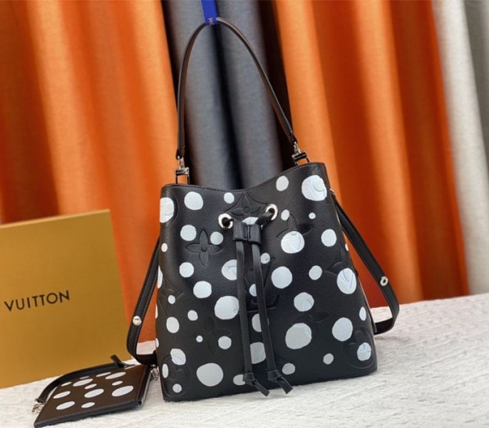 Louis Vuitton X YK NeoNoe MM Black Tote In White Infinity Dots - Louis Vuitton