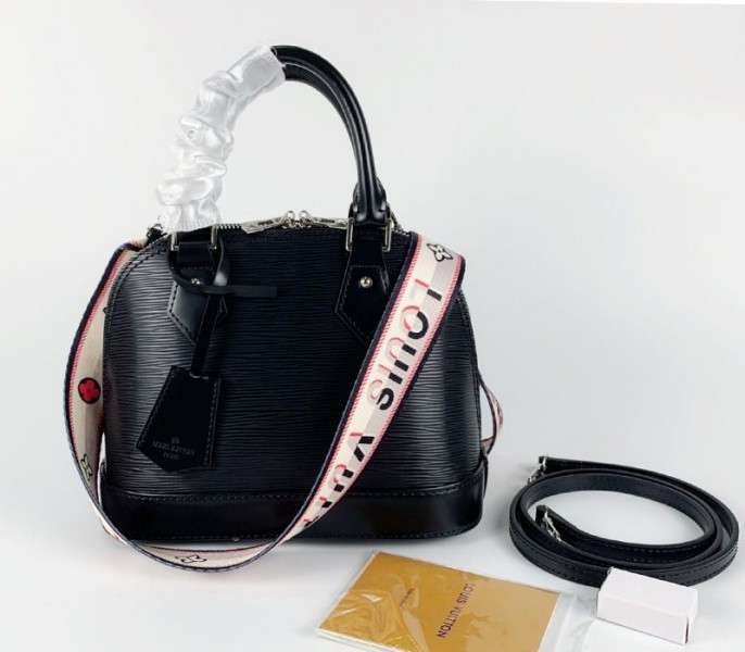 Louis Vuitton Epi Leather Alma BB Handbag In Black With Jacquard Strap - Louis Vuitton