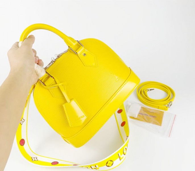 Louis Vuitton Epi Leather Alma BB Handbag In Cedrat Yellow With Jacquard Strap - Louis Vuitton