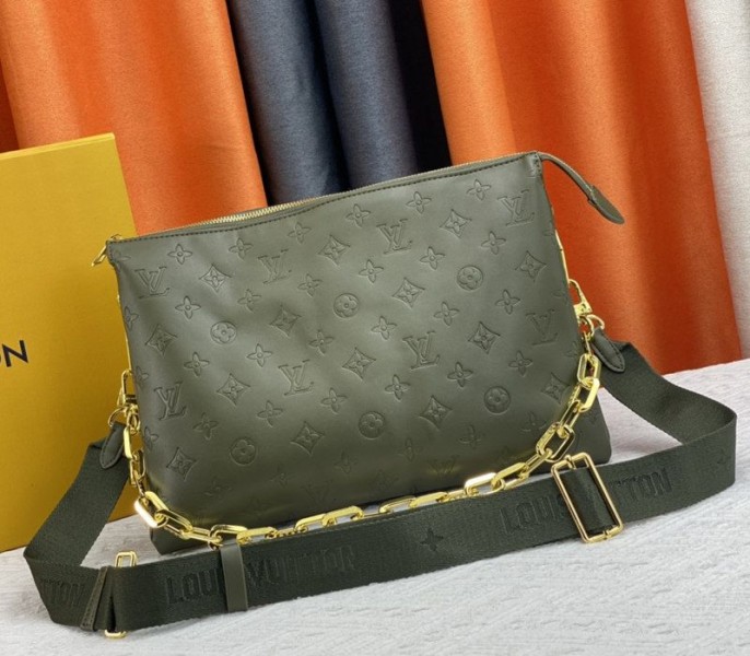 Louis Vuitton Coussin MM Bag In Khaki With Jacquard Strap - Louis Vuitton