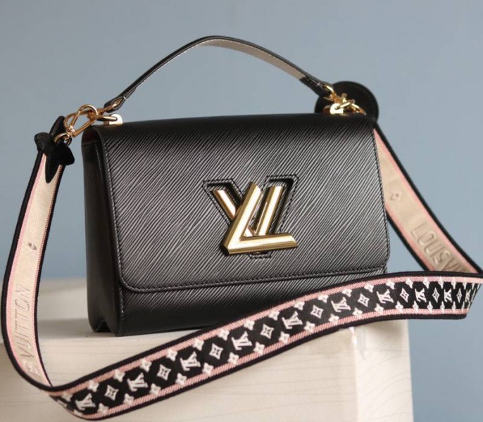 Louis Vuitton Epi Leather Twist MM Handbag In Black With Embroidered Strap - Louis Vuitton