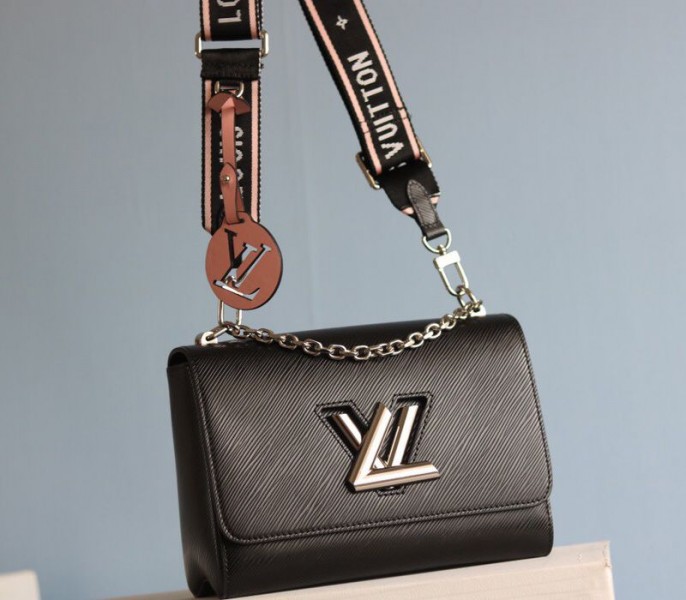 Louis Vuitton Epi Leather Twist MM Bag In Black With Jacquard Strap - Louis Vuitton