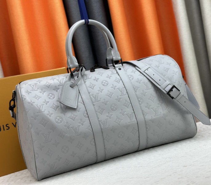 Louis Vuitton Monogram Shadow Leather Keepall Bandouliere 50 With Leather Strap In Anthracite Gray - Louis Vuitton