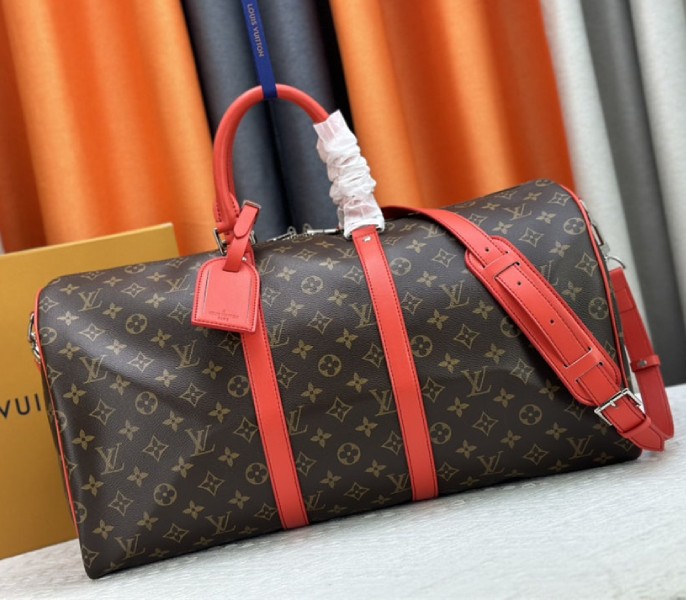 Louis Vuitton Monogram Macassar Canvas Keepall Bandouliere 50 In Red - Louis Vuitton