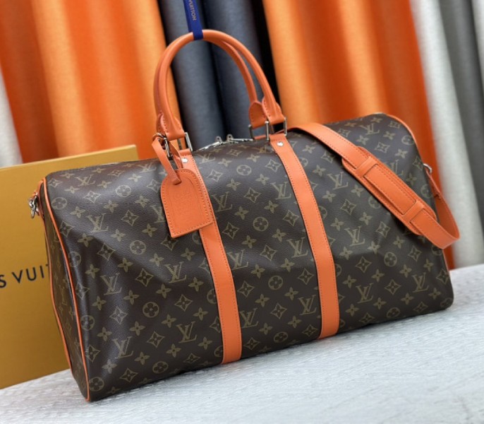 Louis Vuitton Monogram Macassar Canvas Keepall Bandouliere 50 In Tangerine Orange - Louis Vuitton
