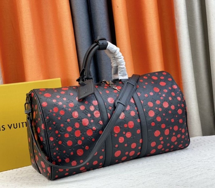 Louis Vuitton X YK Bandouliere Keepall 50 Travel Bag In Red Infinity Dots - Louis Vuitton
