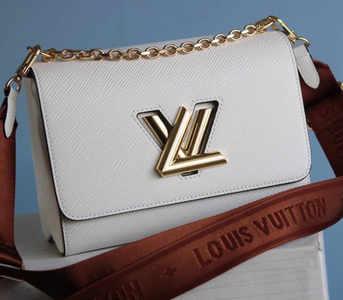 Louis Vuitton Epi Leather Twist MM Bag In Optic White With Jacquard Strap - Louis Vuitton