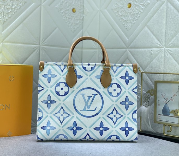 Louis Vuitton LV By The Pool Monogram Tiles Canvas Onthego MM Tote In Lagoon Blue - Louis Vuitton