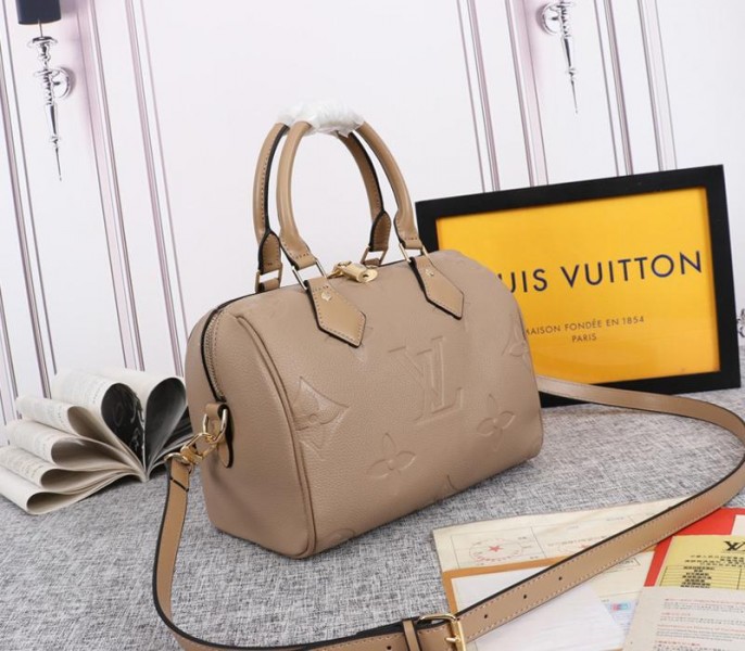 Louis Vuitton Monogram Empreinte Leather Speedy Bandouliere 25 Handbag In Tourterelle Gray - Louis Vuitton