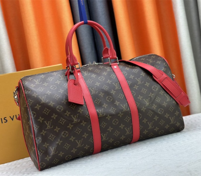 Louis Vuitton Monogram Macassar Canvas Keepall Bandouliere 50 In Sari Red - Louis Vuitton