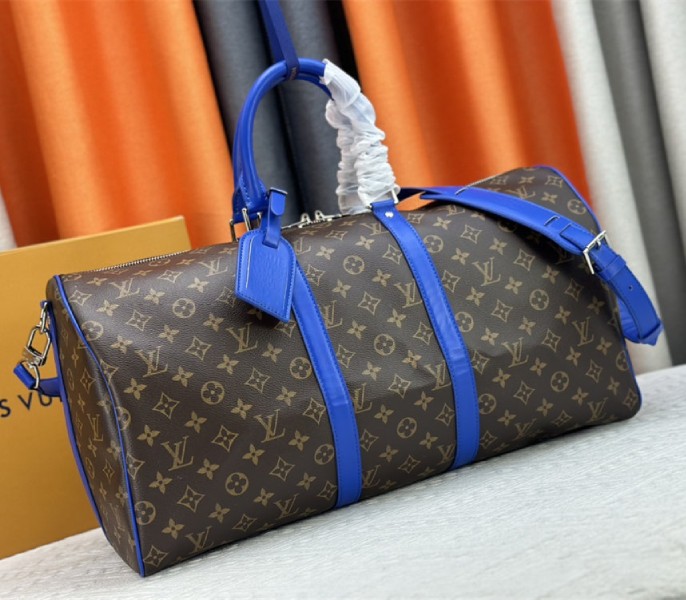 Louis Vuitton Monogram Macassar Canvas Keepall Bandouliere 50 In Indigo Blue - Louis Vuitton