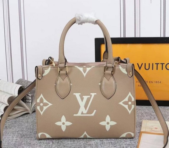 Louis Vuitton Bicolor Monogram Empreinte Leather Onthego PM Bag In Tourterelle Gray And Cream - Louis Vuitton