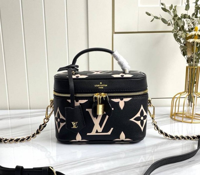 Louis Vuitton Bicolor Monogram Empreinte Vanity PM Bag In Black And Beige - Louis Vuitton