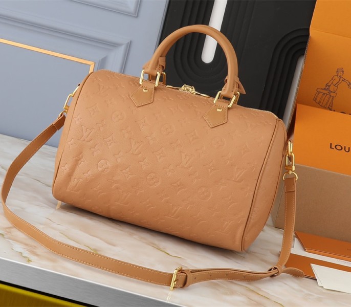 Louis Vuitton Monogram Empreinte Speedy Soft 30 Handbag In Arizona Beige - Louis Vuitton