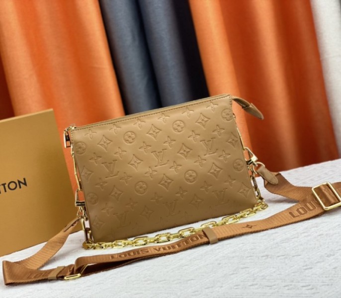 Louis Vuitton Coussin PM Bag In Camel With Jacquard Strap - Louis Vuitton