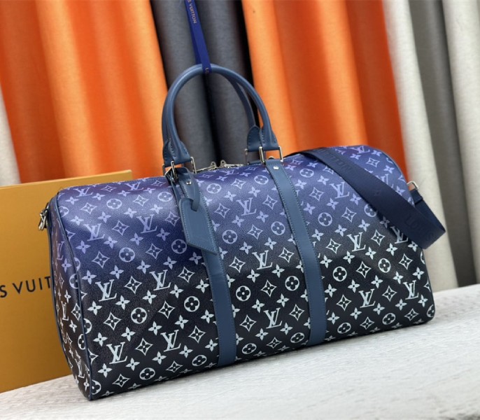 Louis Vuitton Monogram Gradient Canvas Keepall Bandouliere 50 In Navy Blue - Louis Vuitton