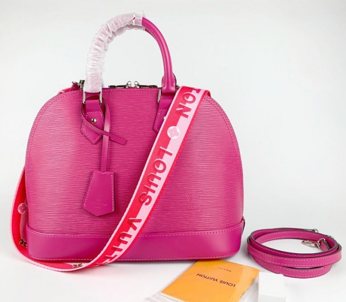 Louis Vuitton Epi Leather Alma PM Handbag In Pondichery Pink With Jacquard Strap - Louis Vuitton