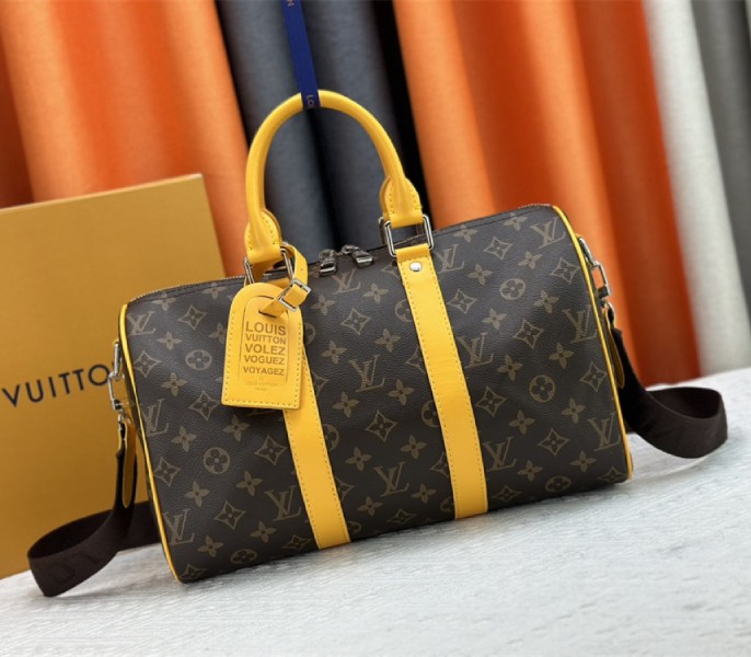 Louis Vuitton Monogram Macassar Canvas Keepall Bandouliere 35 In Safran Yellow - Louis Vuitton