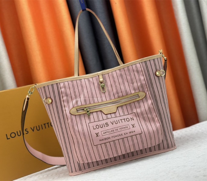 Louis Vuitton Neverfull Bandouliere Inside Out MM Tote In Monogram Canvas And Peony Pink Textile - Louis Vuitton