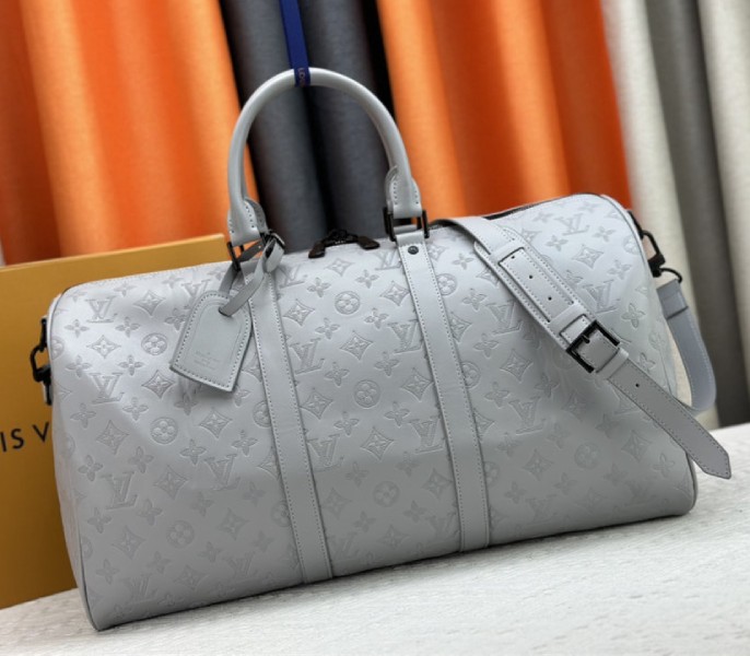 Louis Vuitton Monogram Shadow Leather Keepall Bandouliere 50 With Leather Strap In Anthracite Gray - Louis Vuitton