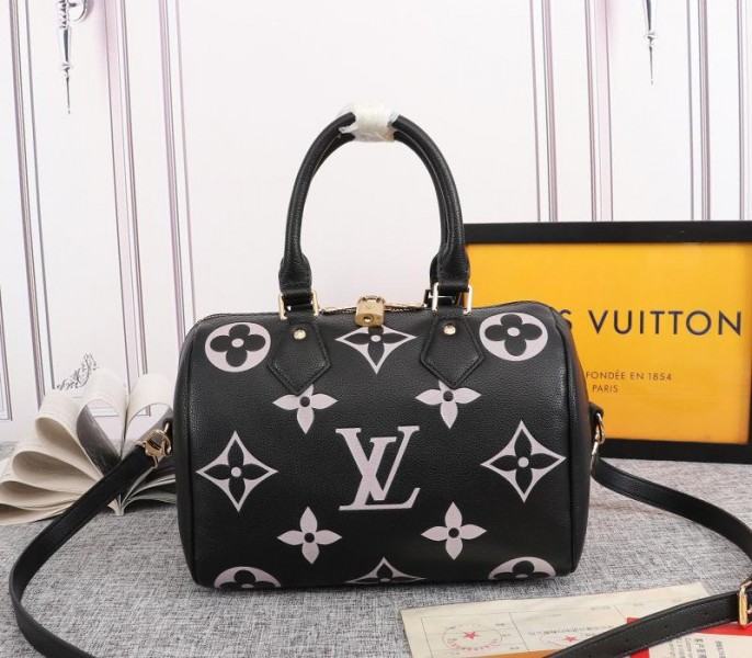 Louis Vuitton Bicolor Monogram Empreinte Leather Speedy Bandouliere 25 Handbag In Black And Lilac - Louis Vuitton