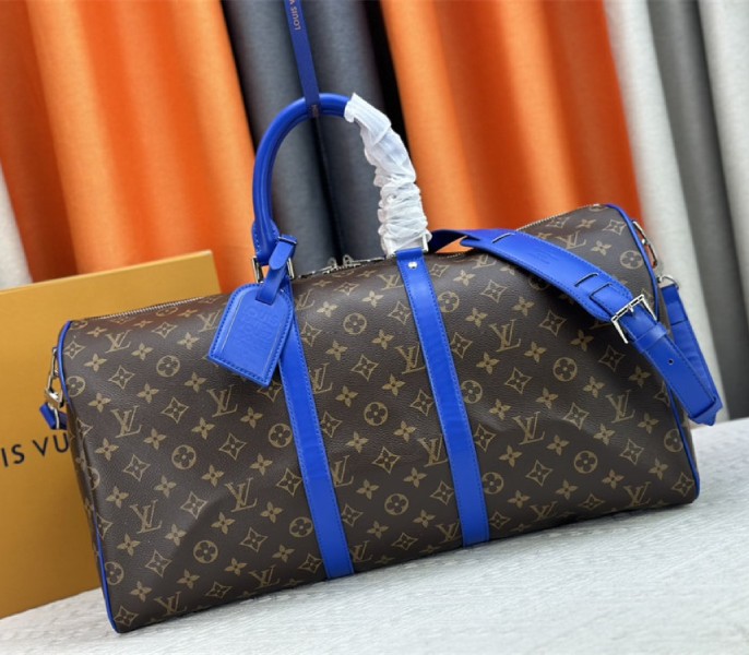 Louis Vuitton Monogram Macassar Canvas Keepall Bandouliere 50 In Indigo Blue - Louis Vuitton