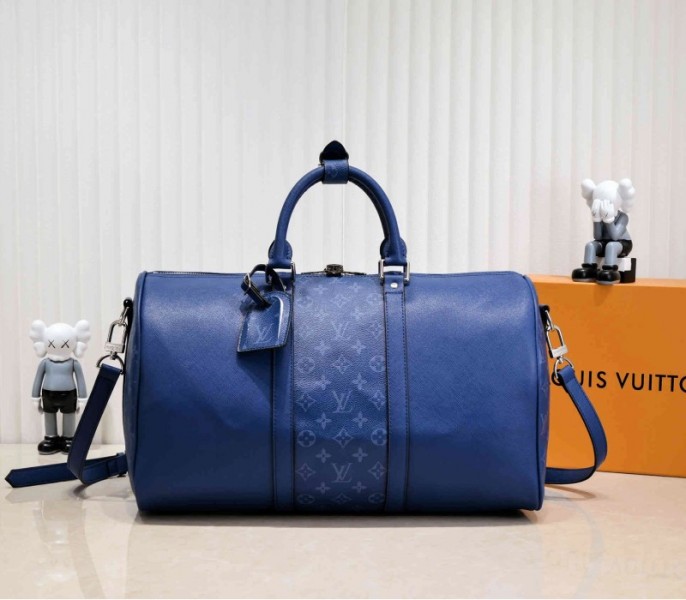 Louis Vuitton Taiga Leather Keepall Bandouliere 50 Travel Bag In Navy Blue - Louis Vuitton