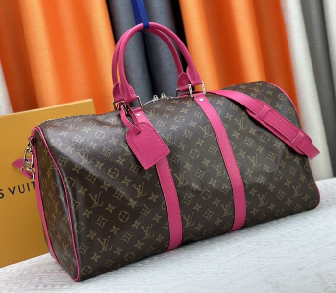 Louis Vuitton Monogram Macassar Canvas Keepall Bandouliere 50 In Pondichery Pink - Louis Vuitton