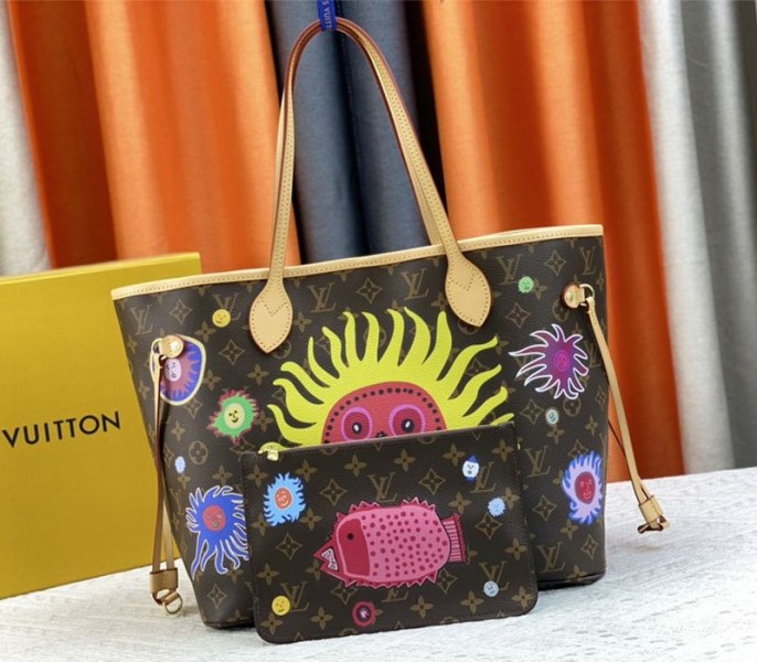 Louis Vuitton X YK Monogram Canvas Neverfull MM Tote With Faces Print - Louis Vuitton