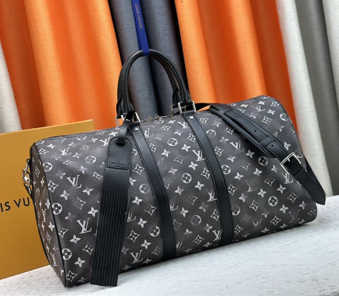Louis Vuitton Brushed Monogram Leather Keepall Bandouliere 50 In Black - Louis Vuitton