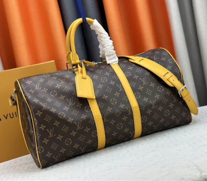 Louis Vuitton Monogram Macassar Canvas Keepall Bandouliere 50 In Safran Yellow - Louis Vuitton