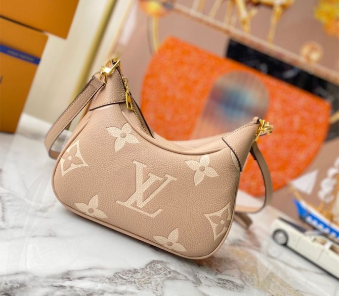 Louis Vuitton Bicolor Monogram Empreinte Leather Bagatelle Mini Hobo In Tourterelle Gray - Louis Vuitton