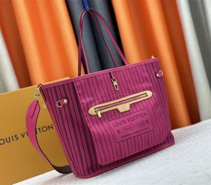 Louis Vuitton Neverfull Bandouliere Inside Out MM Tote In Monogram Canvas And Rose Pondichery Textile - Louis Vuitton