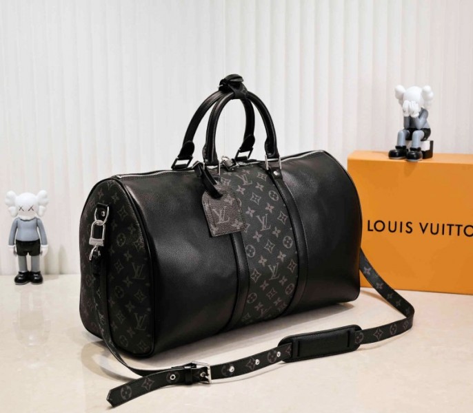 Louis Vuitton Taiga Leather Keepall Bandouliere 50 Travel Bag In Black - Louis Vuitton