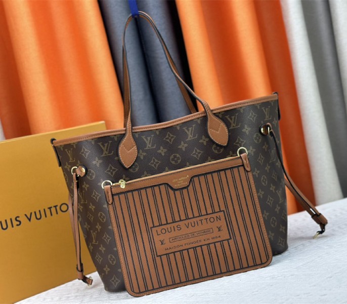 Louis Vuitton Neverfull Bandouliere Inside Out MM Tote In Monogram Canvas And Brown Leather - Louis Vuitton