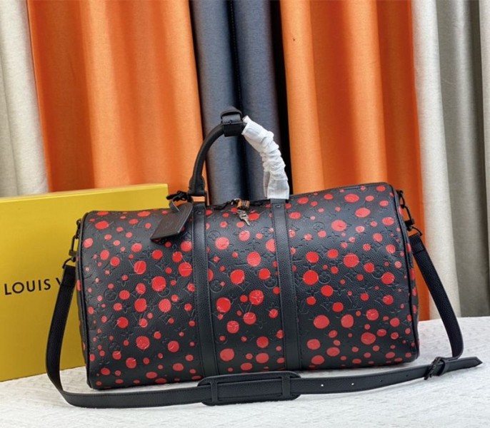 Louis Vuitton X YK Bandouliere Keepall 50 Travel Bag In Red Infinity Dots - Louis Vuitton