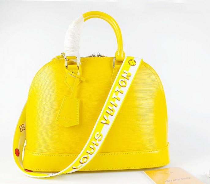 Louis Vuitton Epi Leather Alma PM Handbag In Cedrat Yellow With Jacquard Strap - Louis Vuitton
